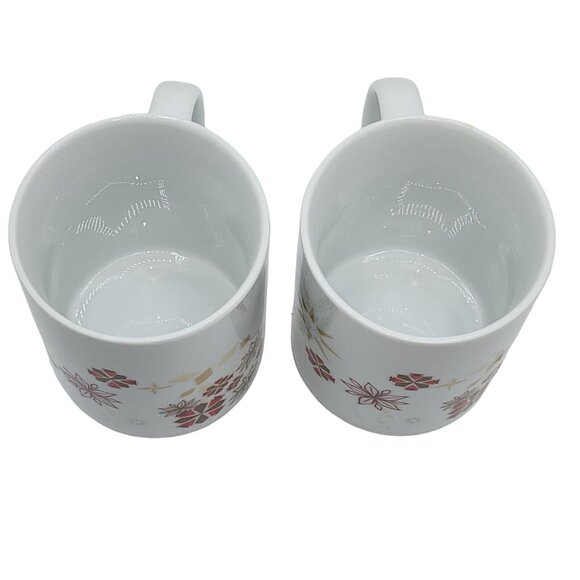 Starbucks Vintage Poinsettia Ceramic Coffee Mug Set Of 2pc 12oz Gold Red White - Picture 14 of 14